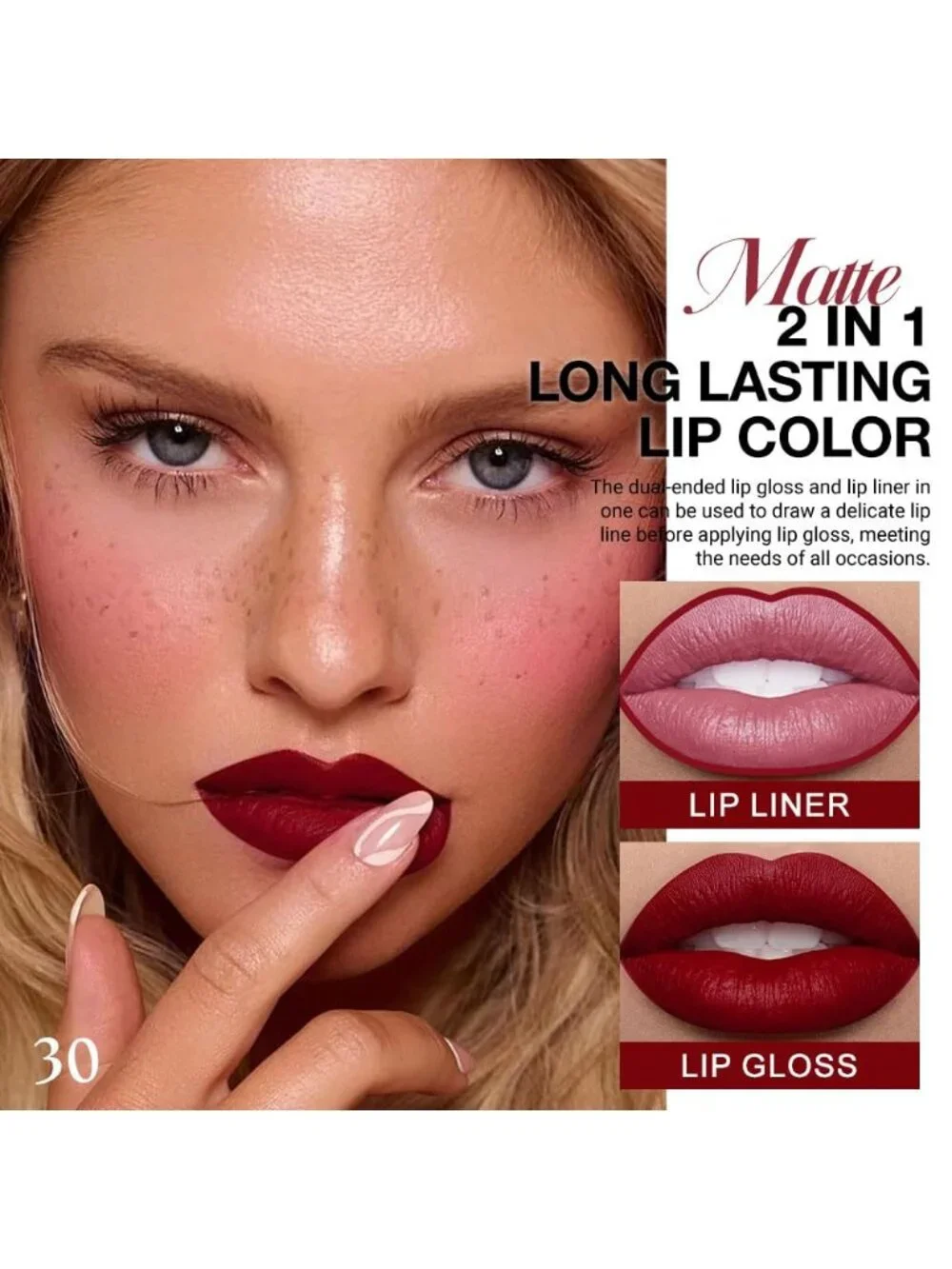 39#-Cranberry Red-New 2-in-1 Waterproof Long Lasting Double-Ended Liquid Lipstic